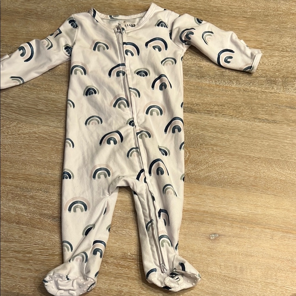 Caden Lane Cream Pajamas with Blue and Gray Rainbows